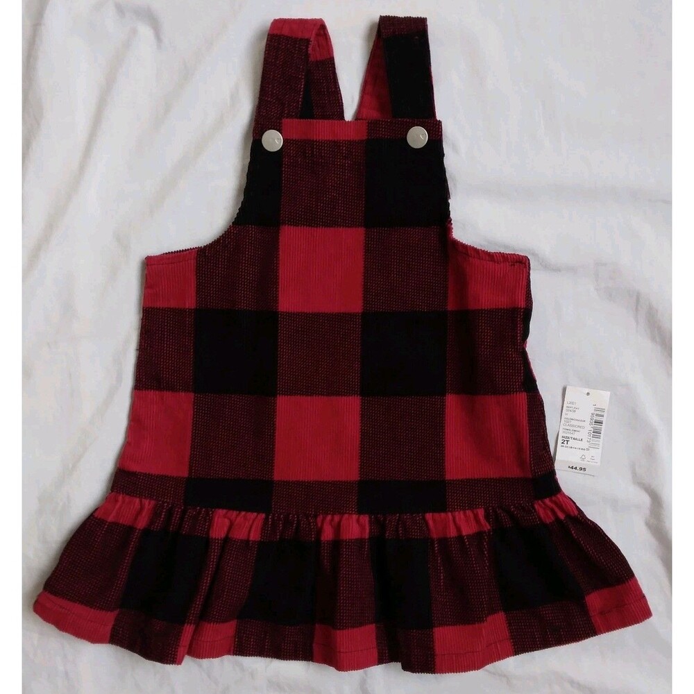 The Childrens Place Dress Jumper Buffalo Plaid Red Black Sleeveless Girls 2T